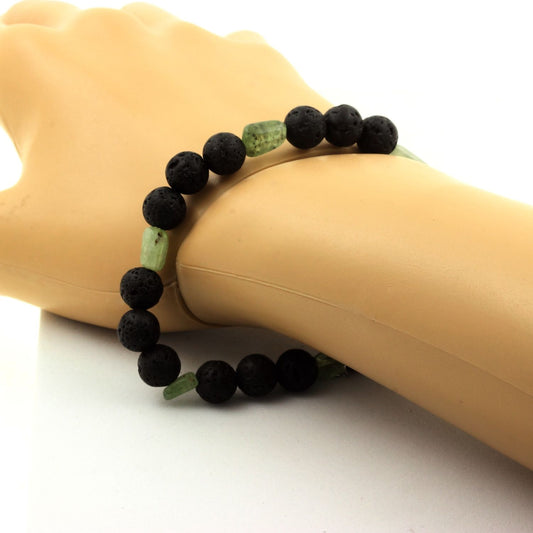 Green apatite from Madagascar + Lava Bracelet 8 mm Beads.