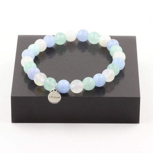 Angelite + Aquamarine + Moonstone Bracelet 8 mm Beads.