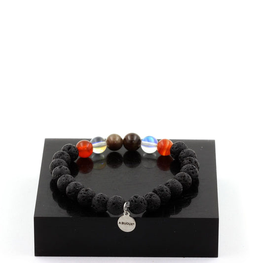 Ruby, Burma, + Titanium Quartz + Mahogany Obsidian + Lava Bracelet