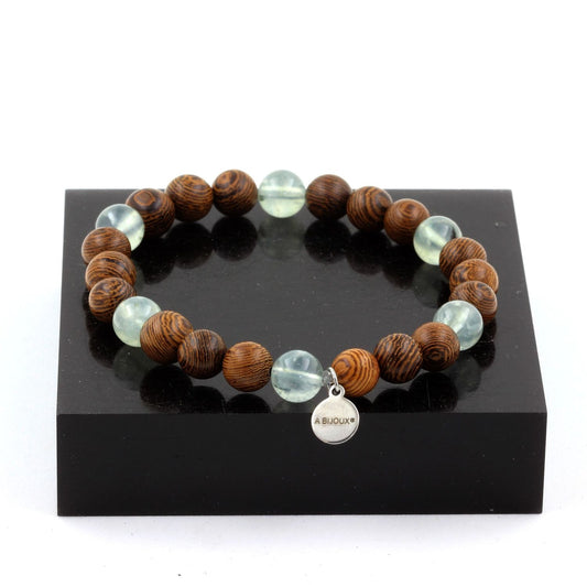 Selenite from Morocco + wood Bracelet 8 mm Beads.