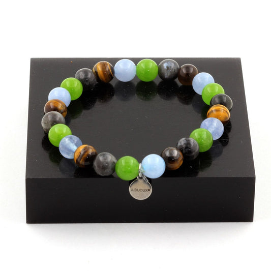 Aquamarine + Tiger's Eye + Labradorite + Peridot Bracelet 8 mm Beads.
