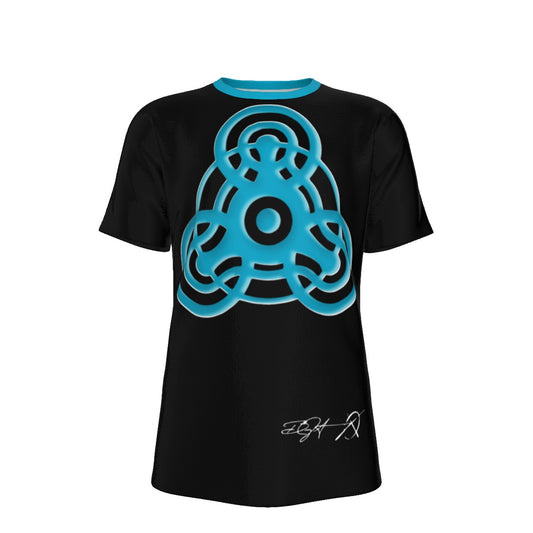 CROP CIRCLE Blue BG  O-Neck T-Shirt