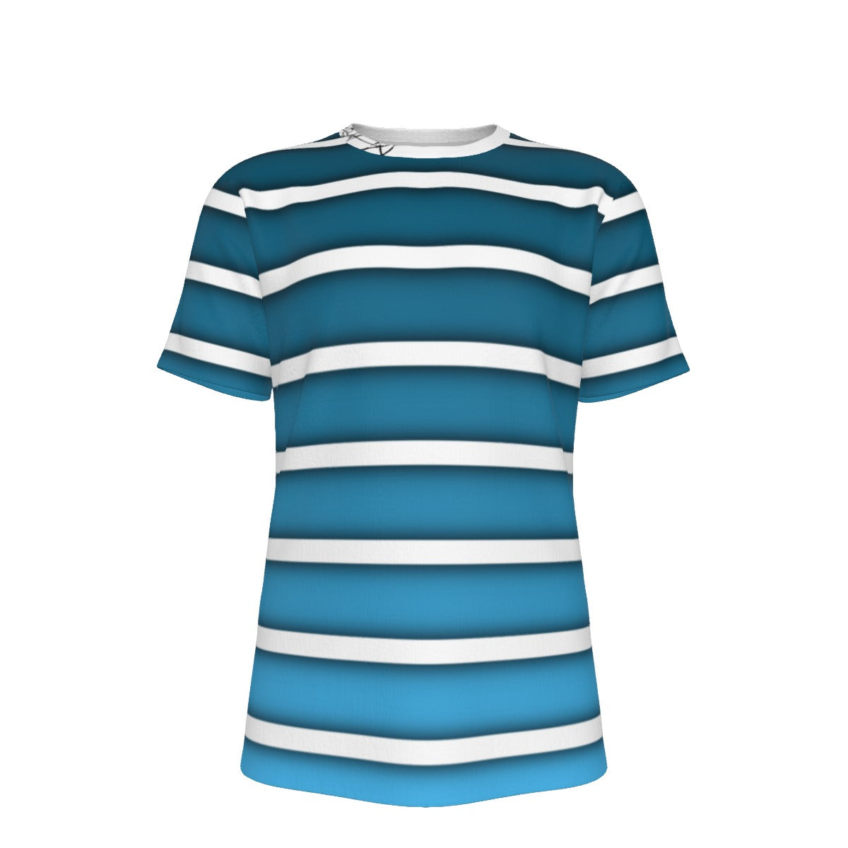 Blue and White Striped  O-Neck T-Shirt