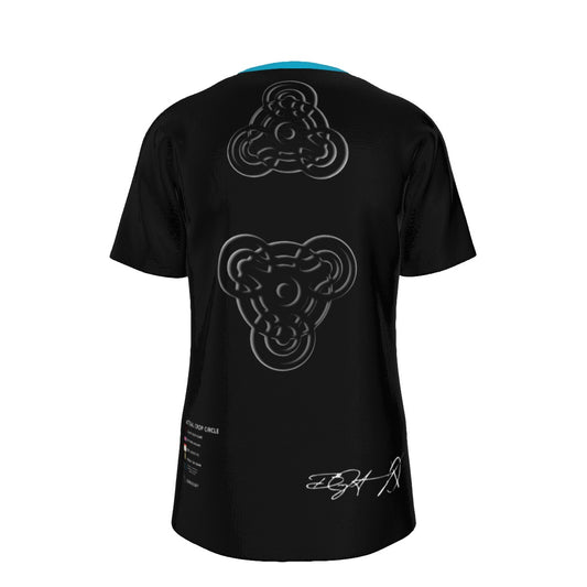 CROP CIRCLE Blue BG  O-Neck T-Shirt