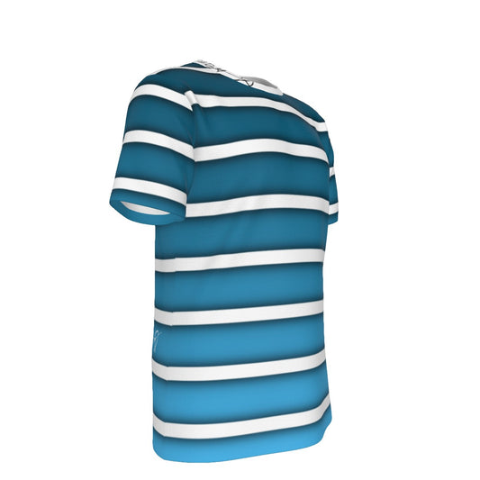 Blue and White Striped  O-Neck T-Shirt