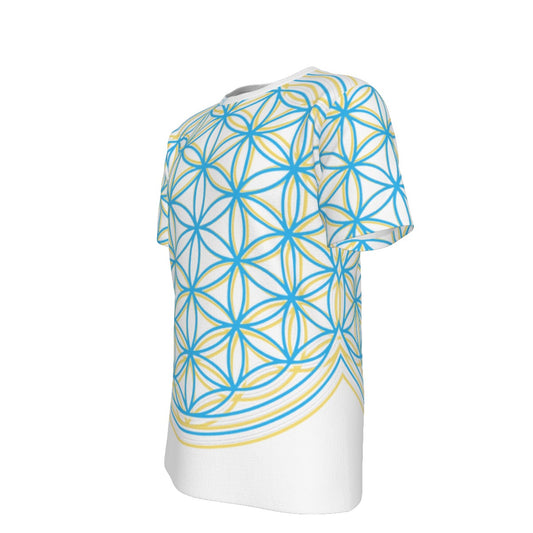 Flower of Life Blue and White - O-Neck T-Shirt