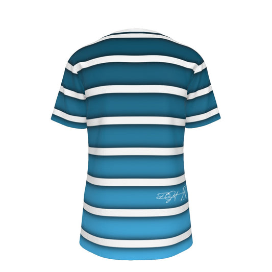 Blue and White Striped  O-Neck T-Shirt