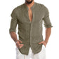 2022 Fashion New Men's Solid Color Linen Long Sleeve Shirt Stand