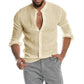 2022 Fashion New Men's Solid Color Linen Long Sleeve Shirt Stand
