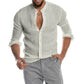 2022 Fashion New Men's Solid Color Linen Long Sleeve Shirt Stand
