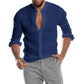 2022 Fashion New Men's Solid Color Linen Long Sleeve Shirt Stand