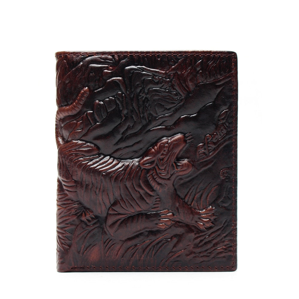 3d Tiger Pattern Purse Genuine Leather Wallet Men Male Real Vintage