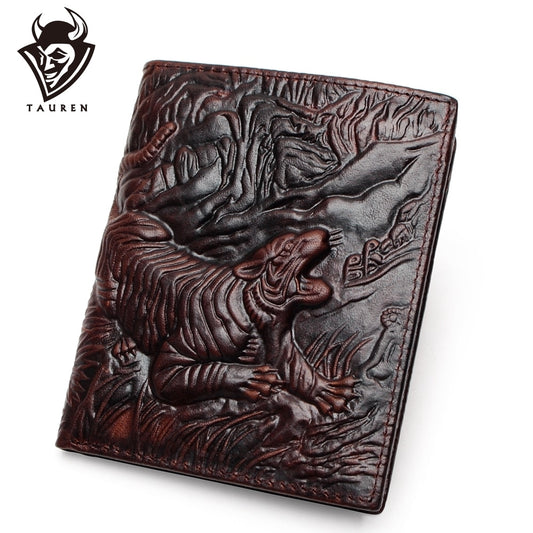 3d Tiger Pattern Purse Genuine Leather Wallet Men Male Real Vintage