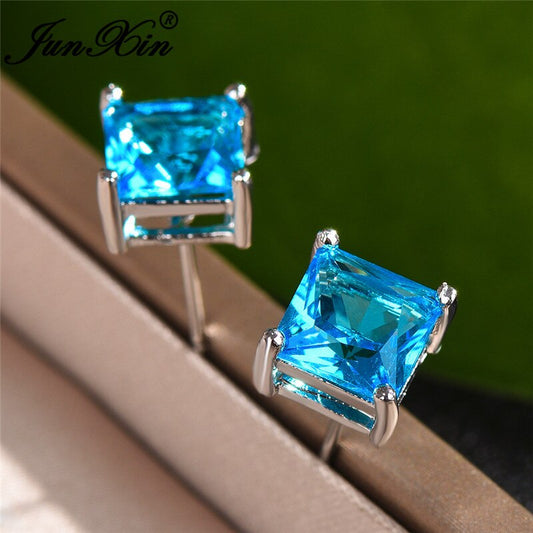 4/5/6/7MM Crystal Stone Square Stud Earrings For Women Men Princess