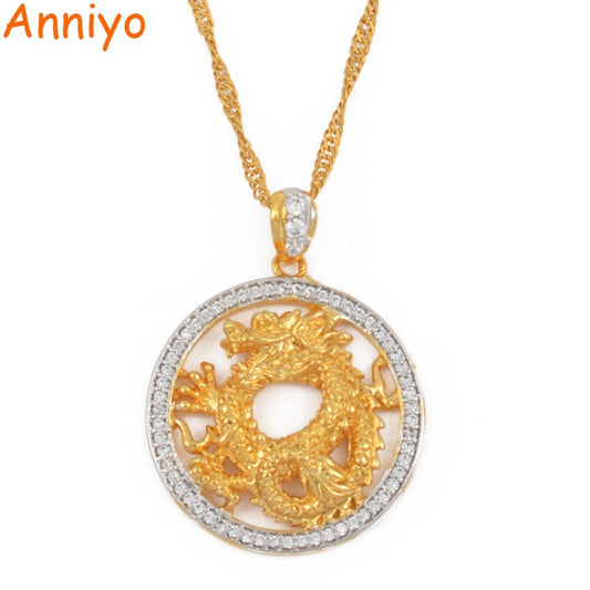 Anniyo Cubic Zirconia Charm Dragon Pendant Necklaces for Women Girls