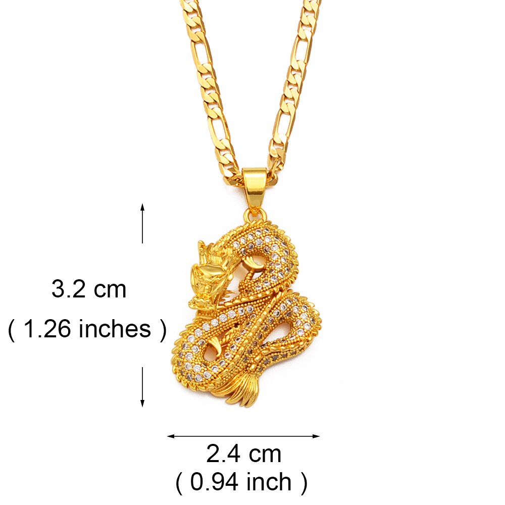 Anniyo Dragon Pendant Necklaces Women Men Gold Color Jewellery Cubic