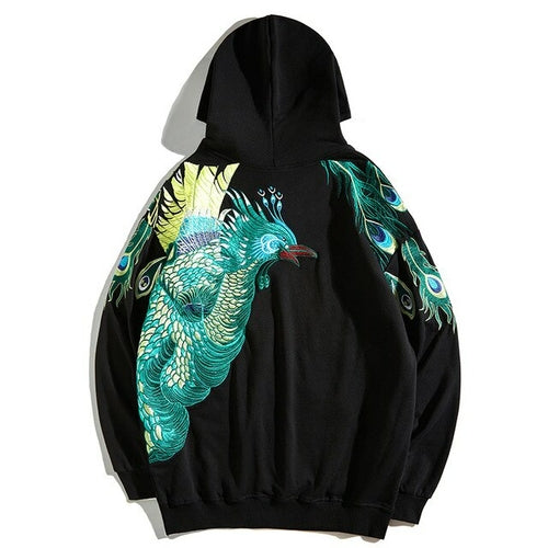 Autumn and Winter Heavy Industry Embroidery Peacock Hoodie Men's