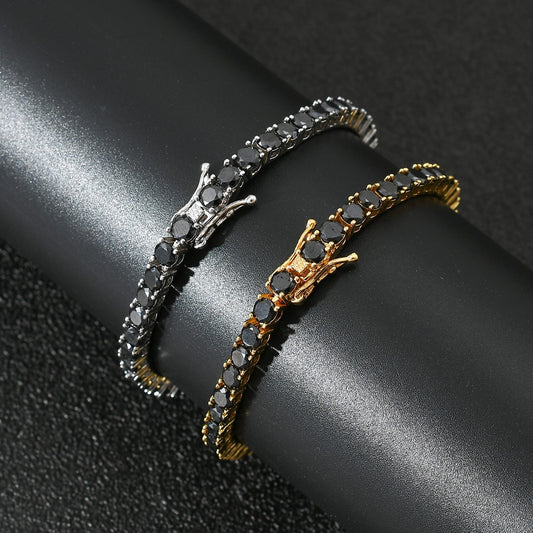 4MM TENNIS BRACELET Vivid Black Stones  AAA CZ