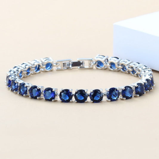 5MM TENNIS BRACELET AAA  Ocean Blue (Multiple Colors) CZ 925 SILVER