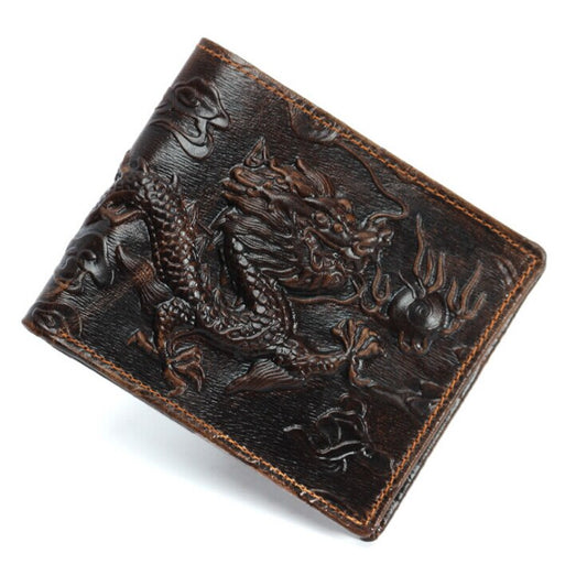 Fashion Genuine Leather Wallet 3d Dragon Embossed Purse Genuine