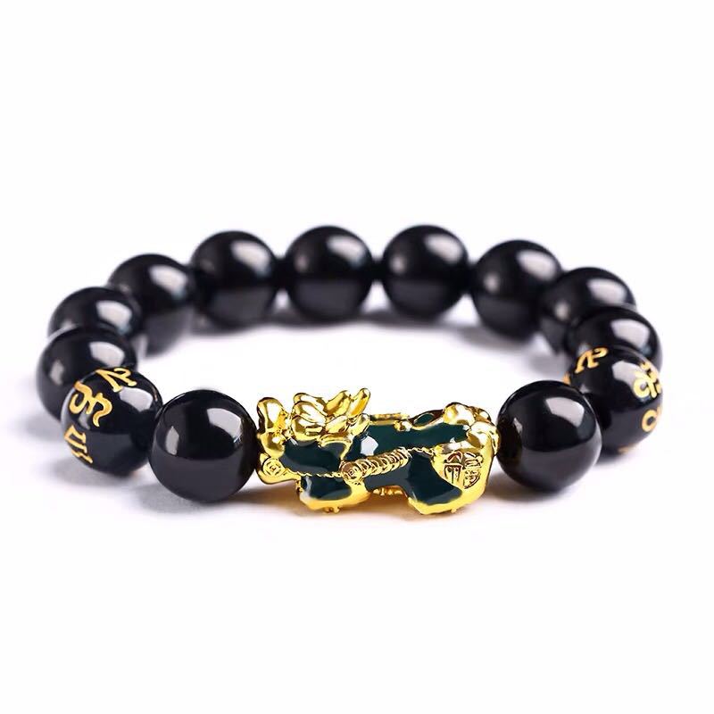 Feng Shui Obsidian Stone Beads Bracelet Men Women Unisex Wristband