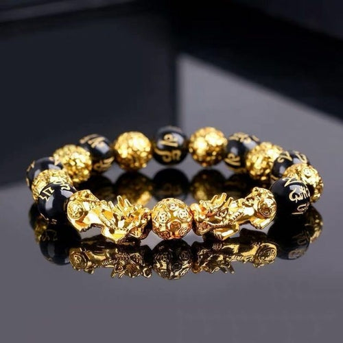 Feng Shui Obsidian Stone Beads Bracelet Men Women Unisex Wristband