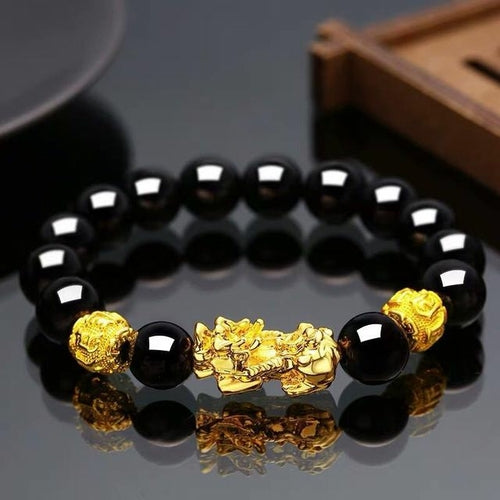Feng Shui Obsidian Stone Beads Bracelet Men Women Unisex Wristband