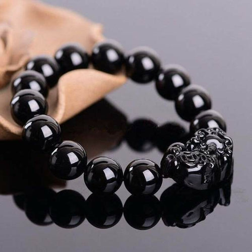 Feng Shui Obsidian Stone Beads Bracelet Men Women Unisex Wristband