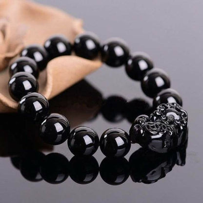 Feng Shui Obsidian Stone Beads Bracelet Men Women Unisex Wristband