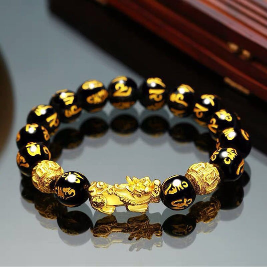 Feng Shui Obsidian Stone Beads Bracelet Men Women Unisex Wristband