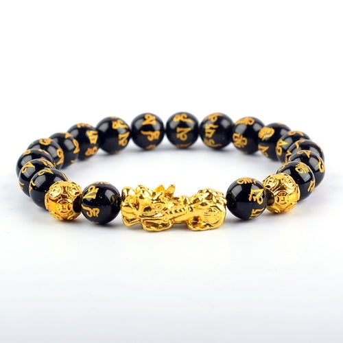 Feng Shui Obsidian Stone Beads Brave Troops Bracelet Men Women Unisex