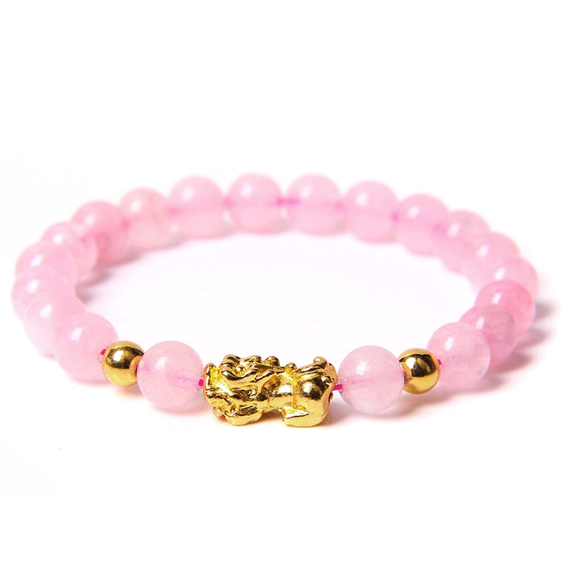 Feng Shui Stone Beads Bracelet Pink Cat Eye Bead Bracelets Pixiu
