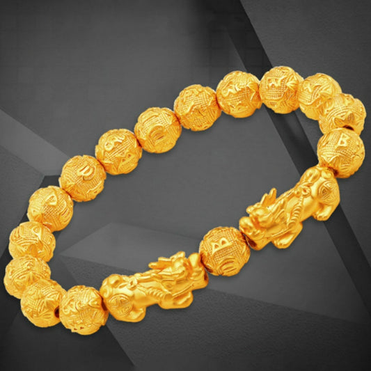 Fengshui Vietnam Shakin Pixiu Bracelets Natural Stone Golden Bead