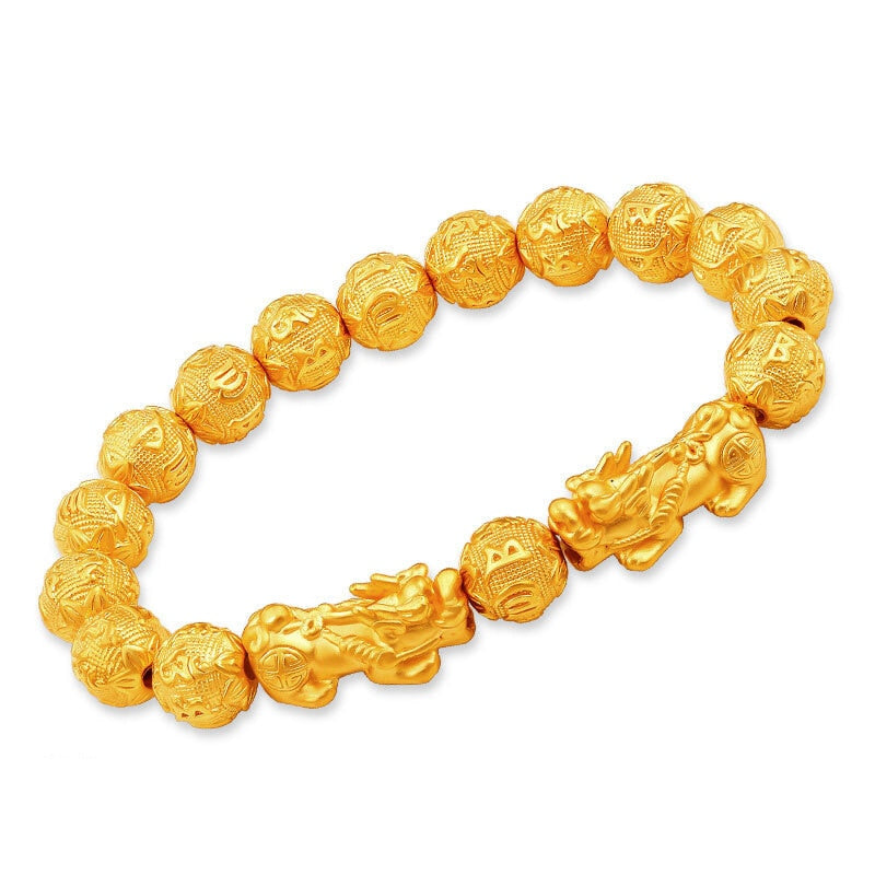 Fengshui Vietnam Shakin Pixiu Bracelets Natural Stone Golden Bead