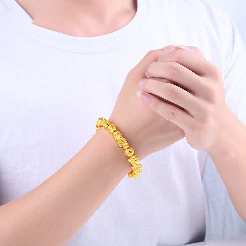 Fengshui Vietnam Shakin Pixiu Bracelets Natural Stone Golden Bead