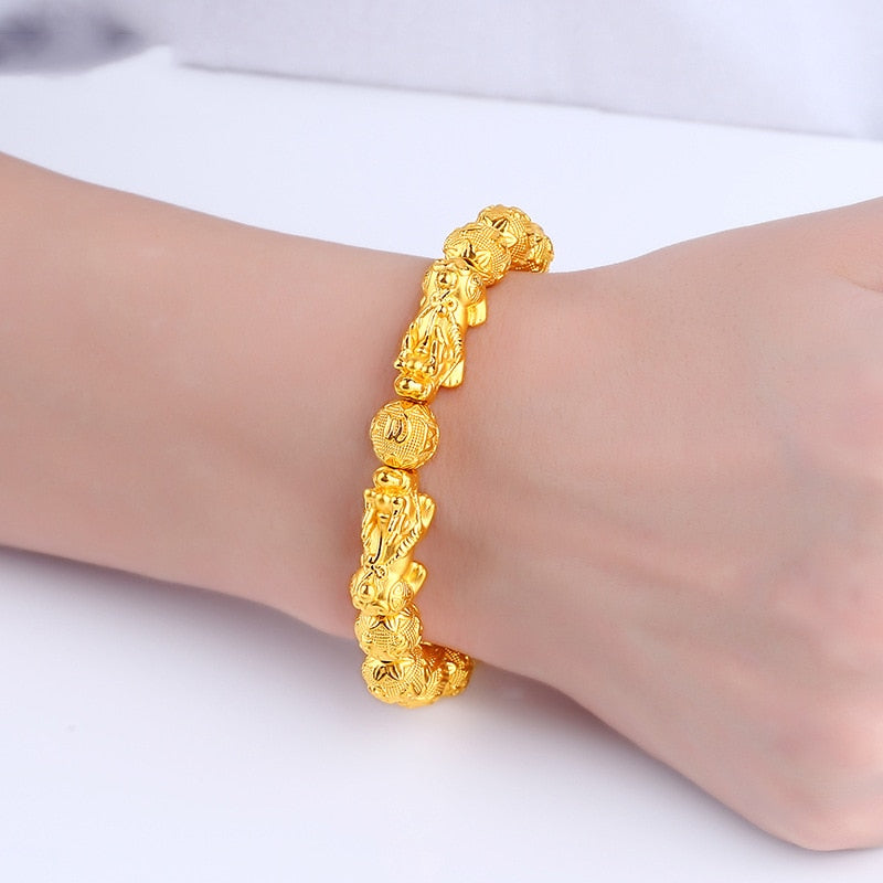 Fengshui Vietnam Shakin Pixiu Bracelets Natural Stone Golden Bead