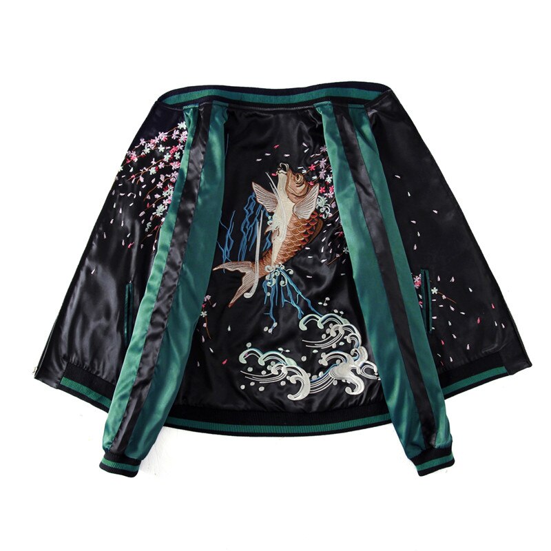 Harajuku Yokosuka Carp Embroidered Jacket Unisex Loose Baseball Coat