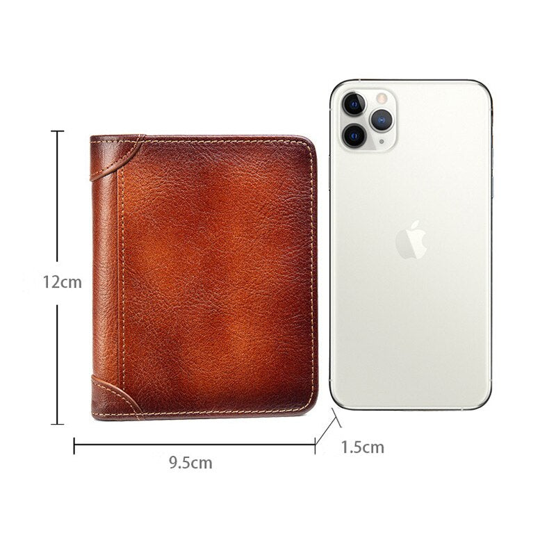 High Quality Genuine Leather Men Wallets Vintage Viking Dragon Symbol