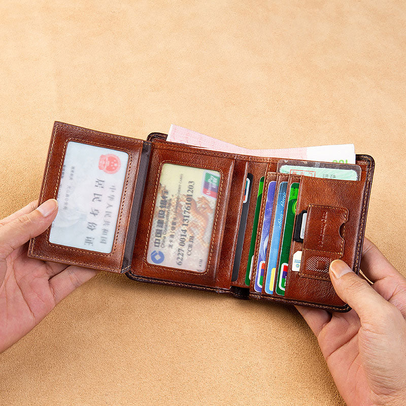 High Quality Genuine Leather Men Wallets Vintage Viking Dragon Symbol