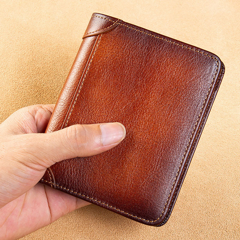 High Quality Genuine Leather Men Wallets Vintage Viking Dragon Symbol