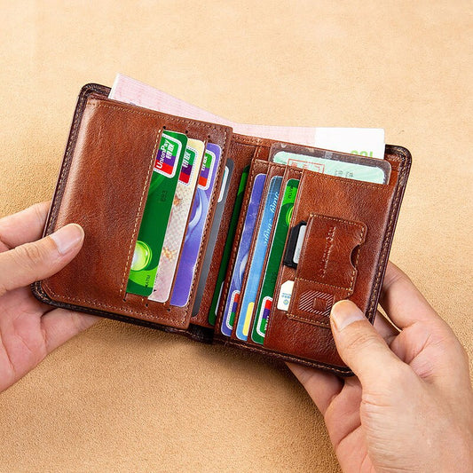 High Quality Genuine Leather Men Wallets Vintage Viking Dragon Symbol