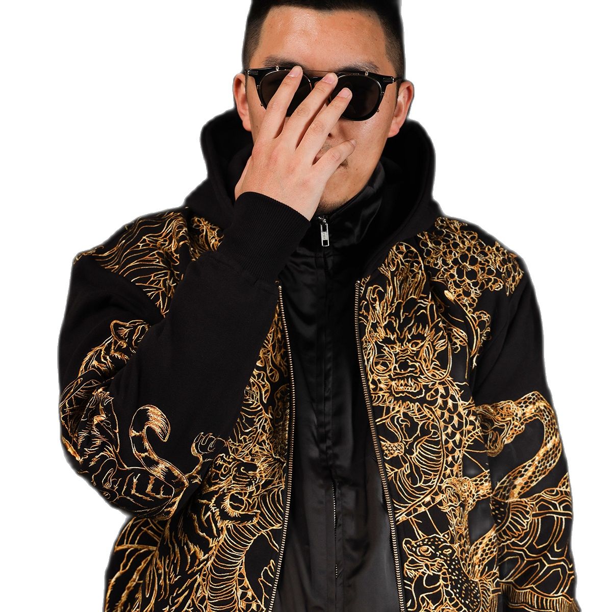 High Street Pink Gold Dragon Embroidery Heavy Work Hooded Cardigan
