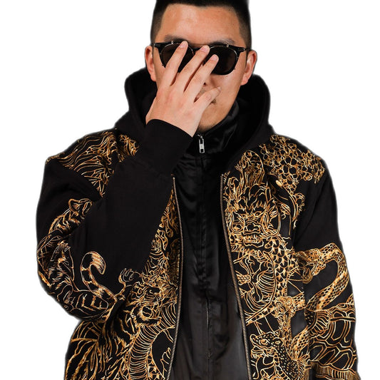 High Street Pink Gold Dragon Embroidery Heavy Work Hooded Cardigan