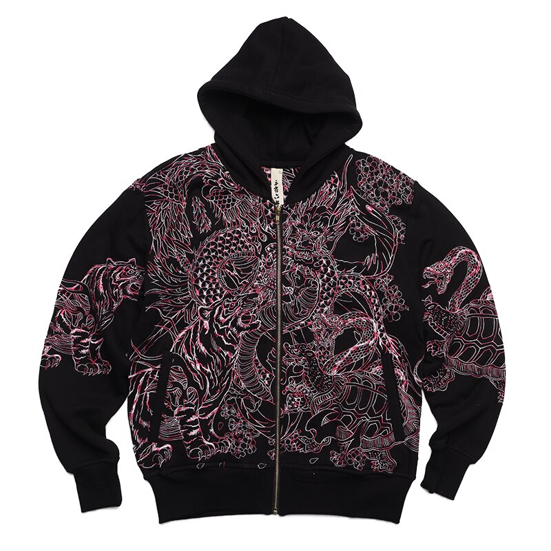 High Street Pink Gold Dragon Embroidery Heavy Work Hooded Cardigan