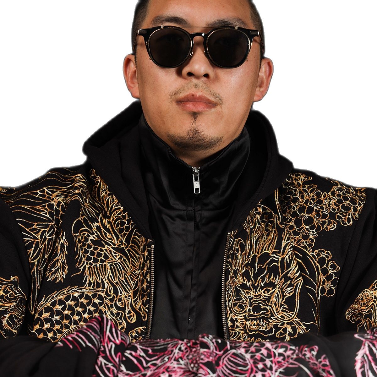 High Street Pink Gold Dragon Embroidery Heavy Work Hooded Cardigan