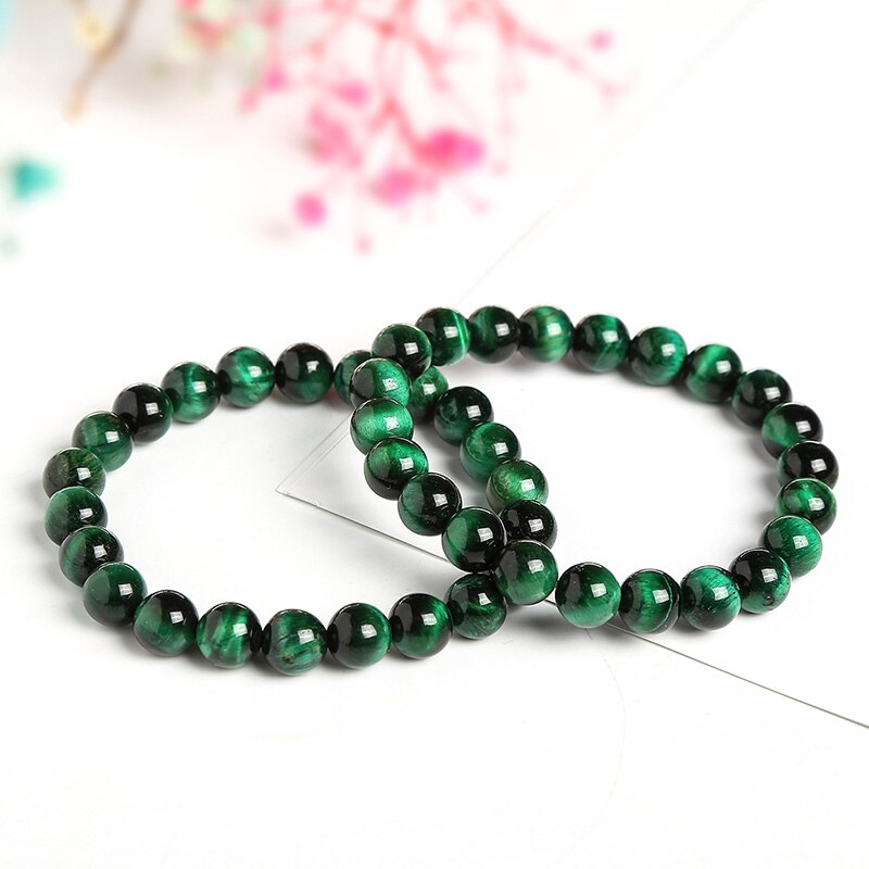 Jd 6/8/10/12mm Green Tiger Eye Beaded Bracelets Trendy Natural Stone
