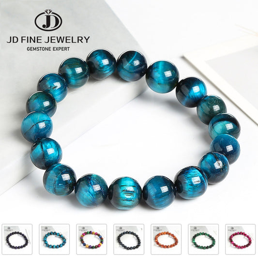 Jd High Quality Blue Tiger Eye Buddha Bracelets Natural Stone Round