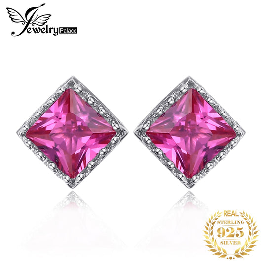 JewelryPalace Square 1.6ct Created Pink Sapphire 925 Sterling Silver