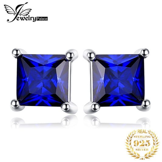 JewelryPalace Square Princess Cut Blue Created Sapphire 925 Sterling