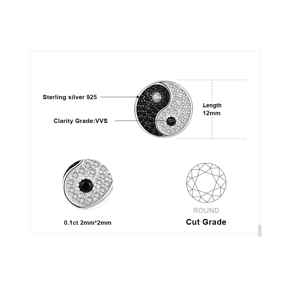 Tai Chi Yin Yang Genuine Black Spinel 925 Sterling